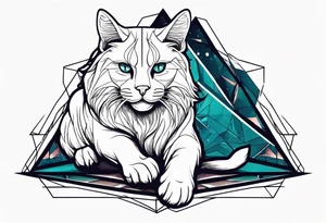 A cat extends its paw to the beast looking at it tattoo idea