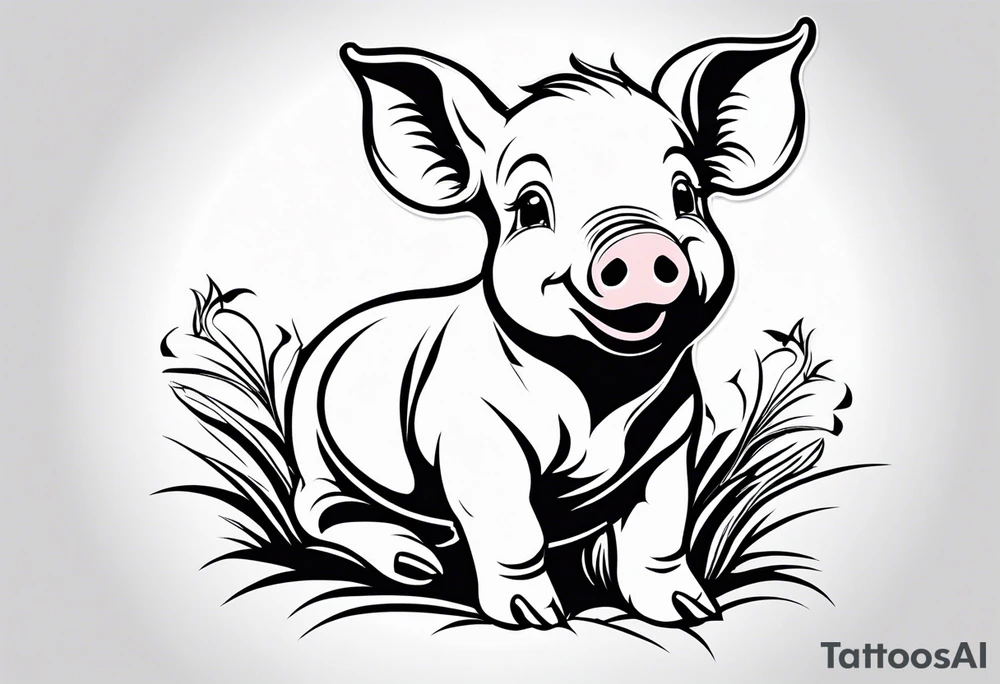 very cute happy piglet.
outline only.
black and white only.
only show the piglet. no extra lines or decoration.
no black shading.
dont make the ears too big.
draw only with very thin lines (1px)

should look like a tattoo that will only take 15 minutes to draw tattoo idea