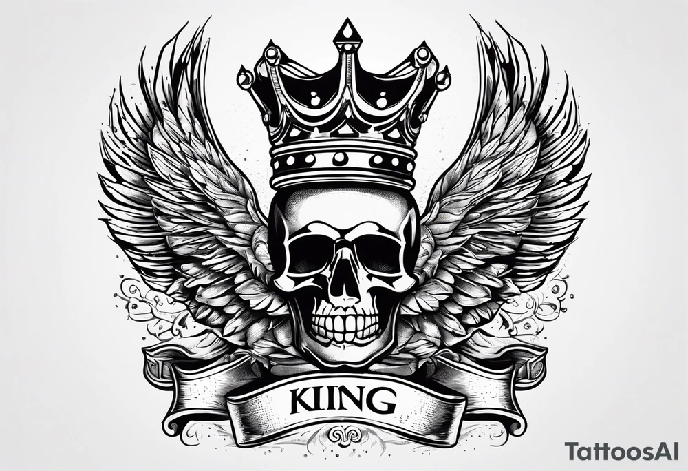 King crown,wings and text tattoo idea