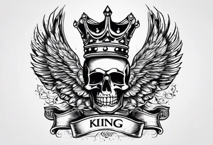 King crown,wings and text tattoo idea