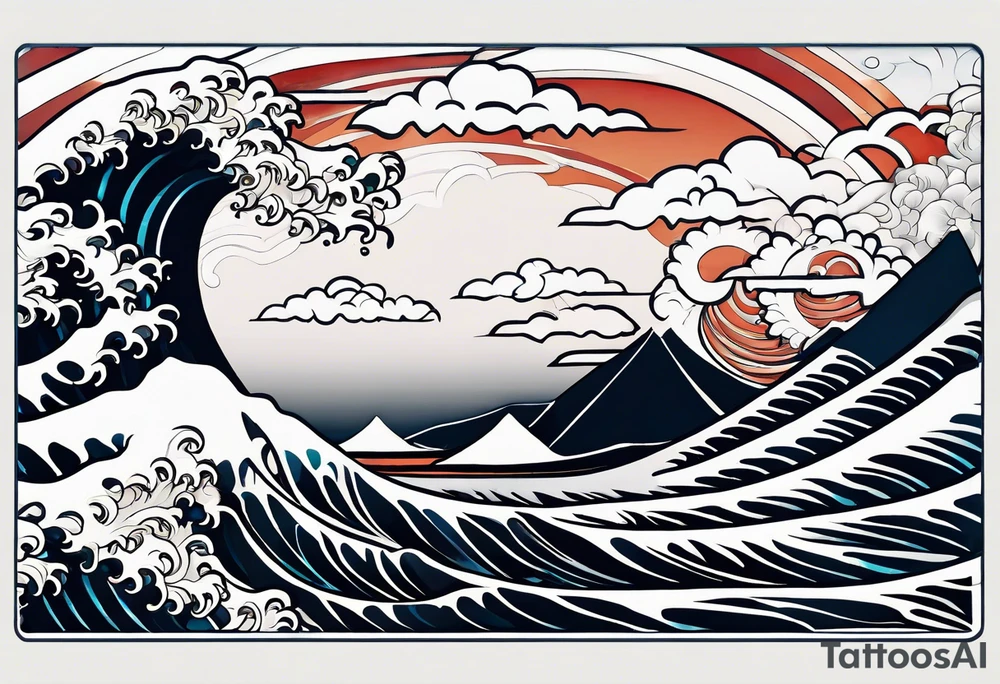 celtic pattern in the negative space japanese wave.  . clouds tattoo idea