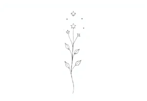 Simple, delicate, fine line, stars, plant. Vertical tattoo idea