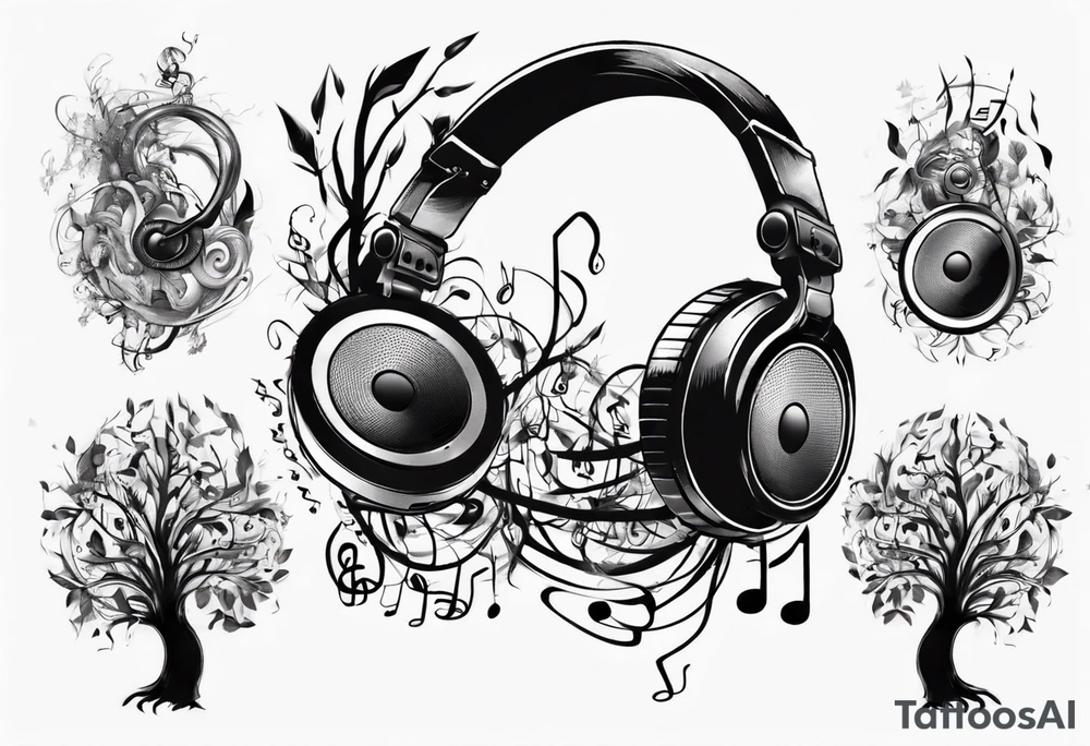 music speaker note tree headphones tattoo idea