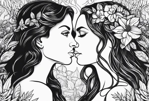 Adam and Eve portrait with beautiful garden of eve in the background tattoo idea