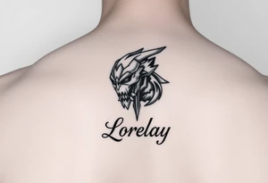 Créame un diseño en miniatura para la parte baja del bicep de una personaje principal de dragón Ball con el nombre de lorelay escrito por debajo del diseño tattoo idea