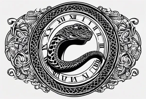 Patch of snake scales with roman numerals going vertical along edges tattoo idea