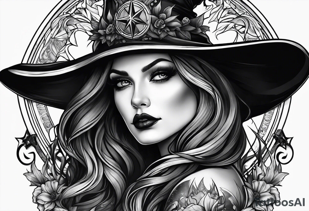 Gothic witch portrait tattoo idea
