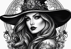 Gothic witch portrait tattoo idea
