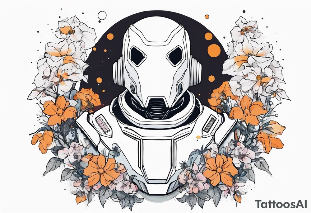 Ghost dressed like a robot, surrounded by flowers, tattoo idea Ghost dressed like a robot, surrounded by flowers, tattoo idea