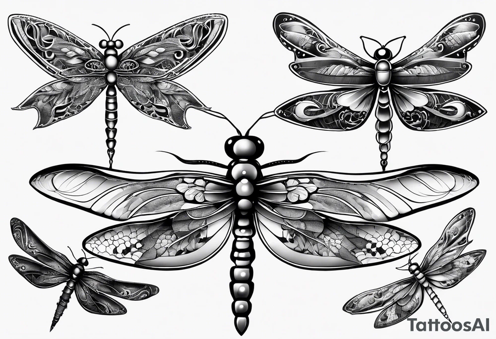 4 dragonflies flying tattoo idea