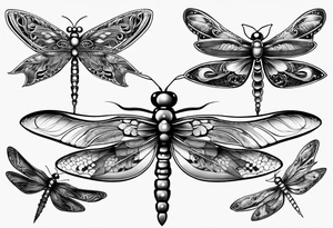 4 dragonflies flying tattoo idea