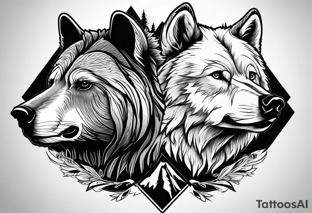 A grizzly bear and a wolf in the wild tattoo idea A grizzly bear and a wolf in the wild tattoo idea