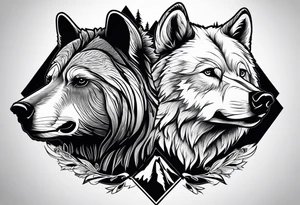 A grizzly bear and a wolf in the wild tattoo idea