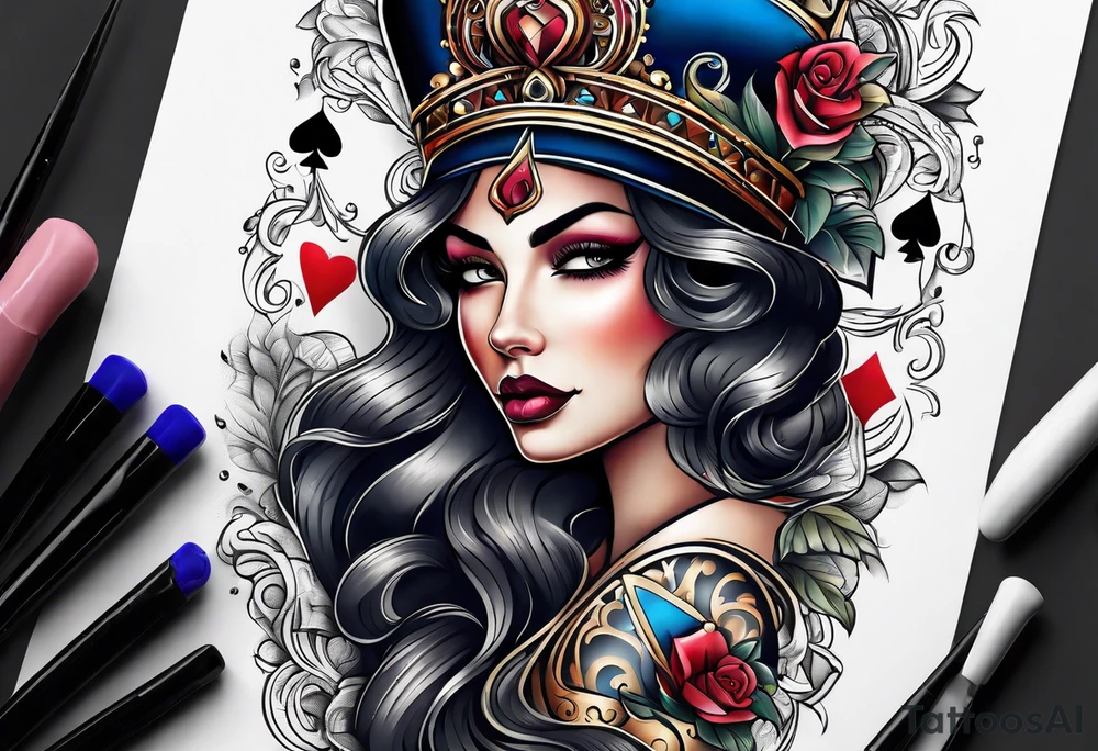 Latin Queen Of Spades tattoo sleeve hentai tattoo idea