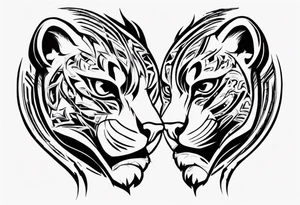 Generate a tattoo concept with two black pumas flanking a central element. Position the pumas side by side, facing outward, mirroring each other's stance. tattoo idea