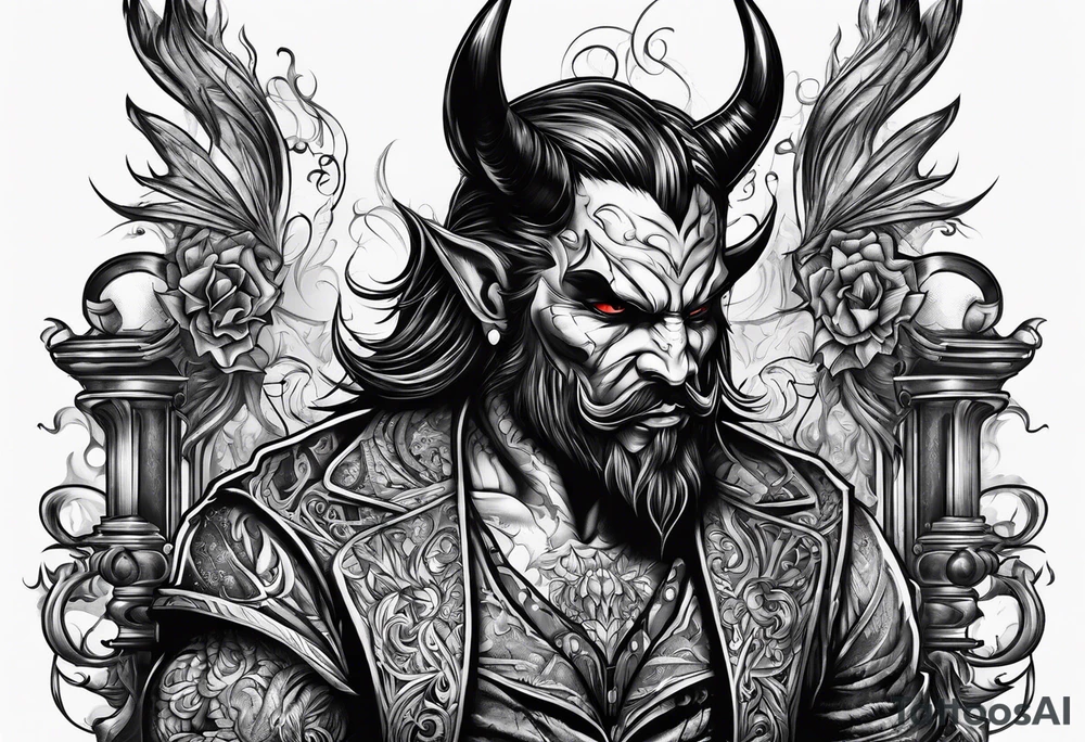 Devil with whiskey botttle tattoo idea