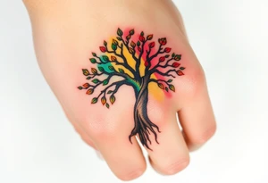 Vibrant tree of life Jamaican and Irish colours tattoo idea