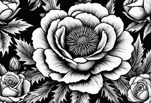 Scottish thistle, 4 leaf clover, english rose tattoo idea