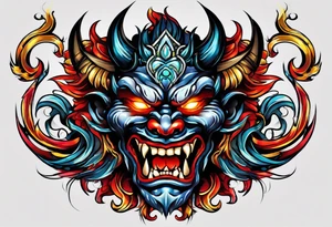 Protection against evil Oni mask tattoo idea