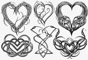 Prime knot 6,1 as entangled hearts, but very simple tattoo idea