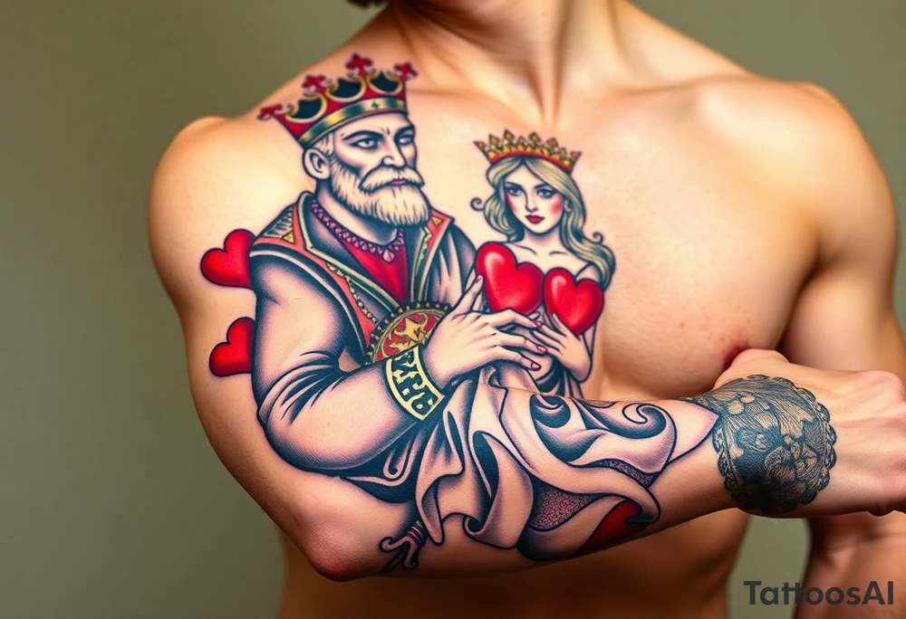 King of hearts holding a queen of hearts tattoo idea