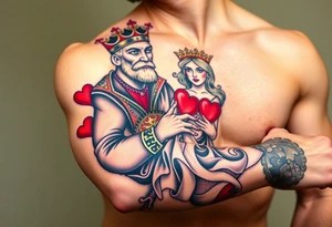 King of hearts holding a queen of hearts tattoo idea
