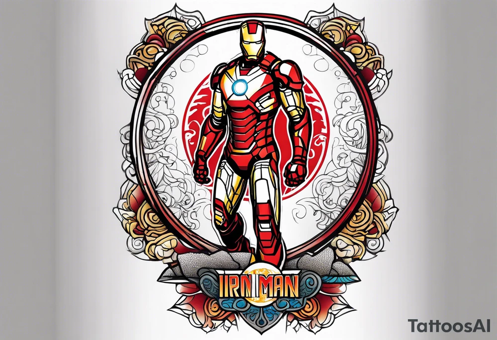 Iron man triathalon logo on a calf tattoo idea