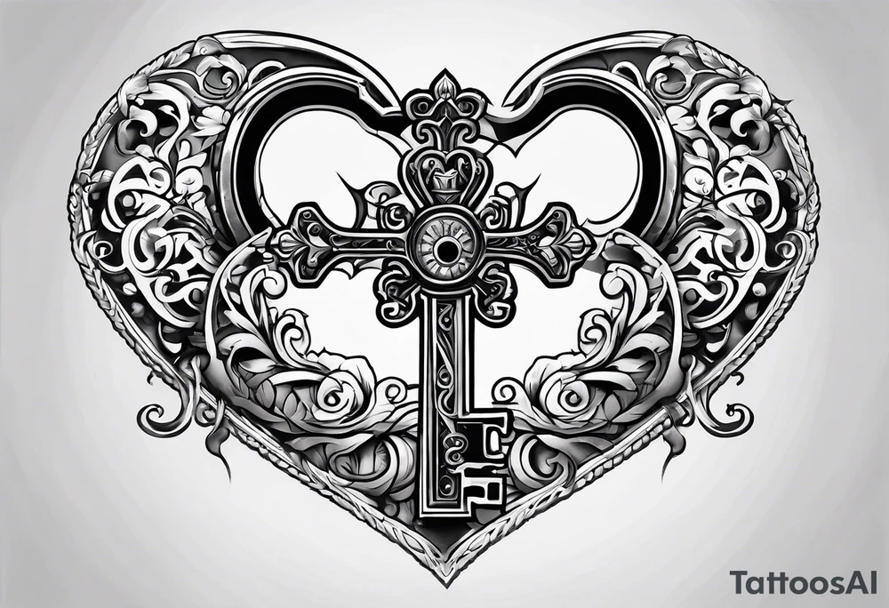 Heart shaped antique key tattoo idea