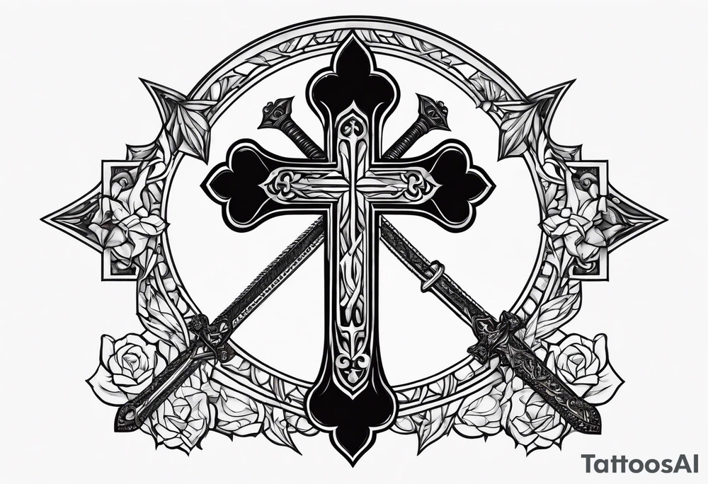 I want a cross with a pearcing sword through a broken heart tattoo idea