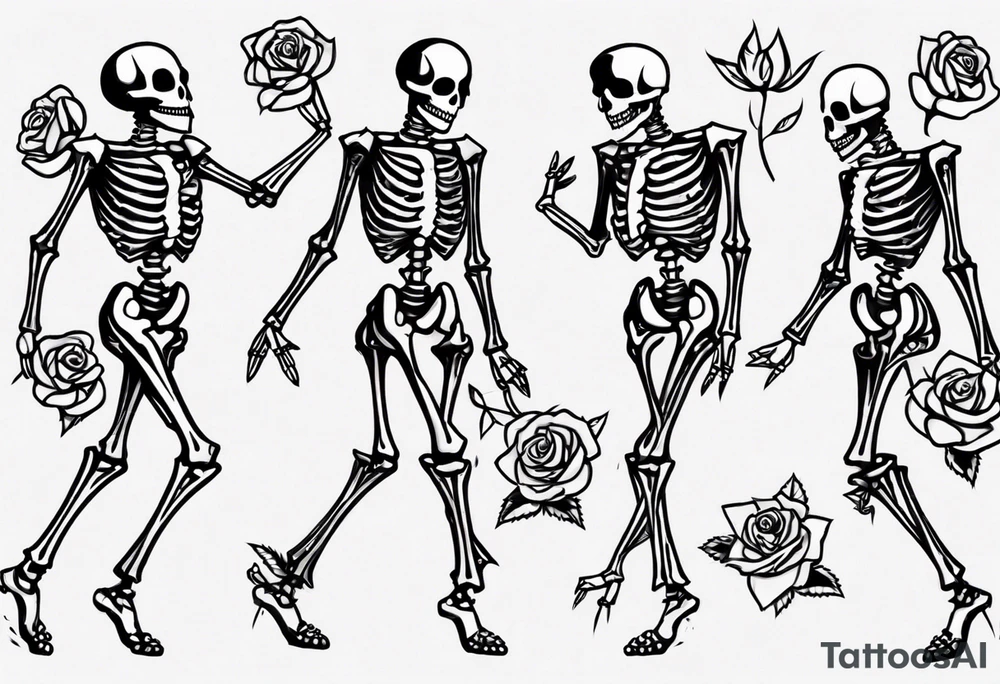 Dancing skeleton on a rose tattoo idea