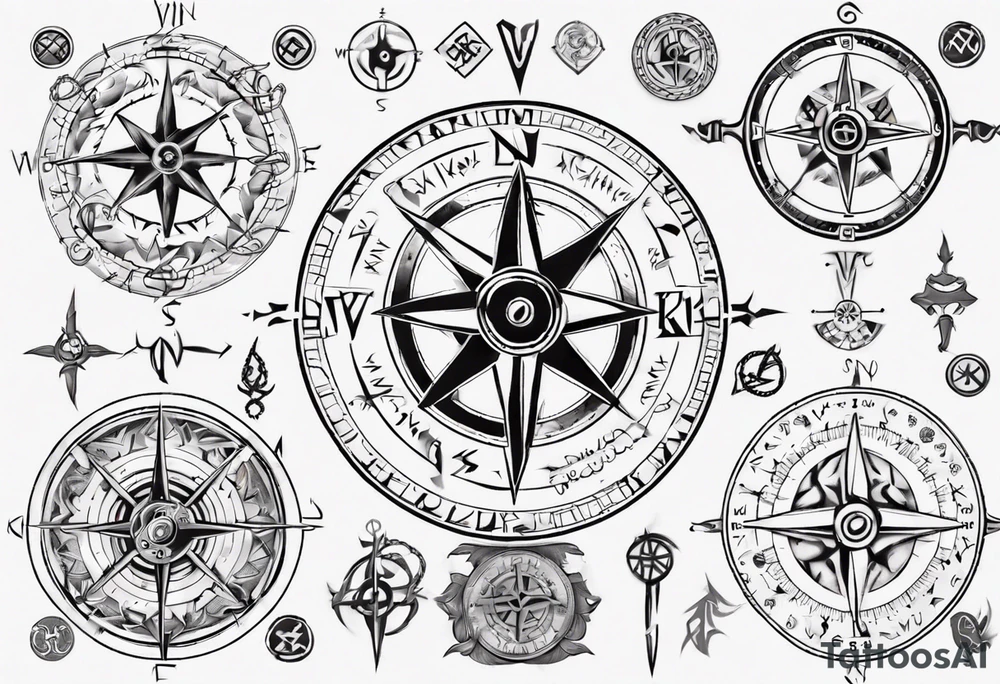 viking style compass with runes tattoo idea