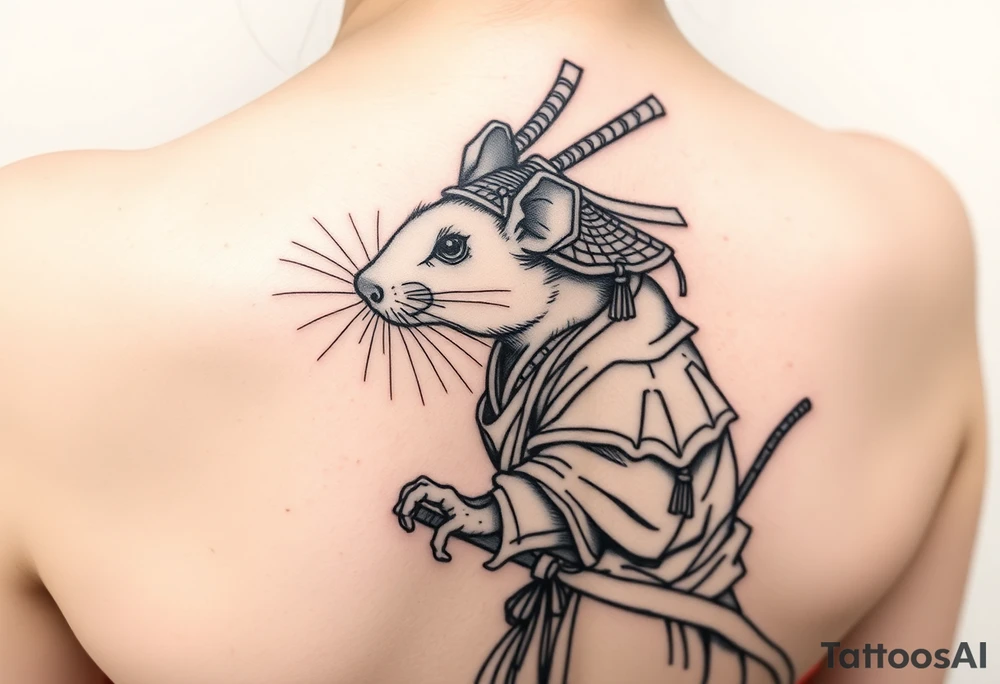 Japanese style tattoo with rat dressed as a Japanese warrior tattoo idea