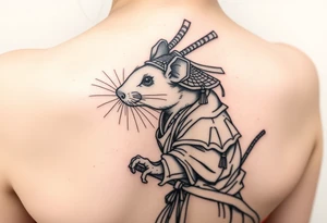 Japanese style tattoo with rat dressed as a Japanese warrior tattoo idea