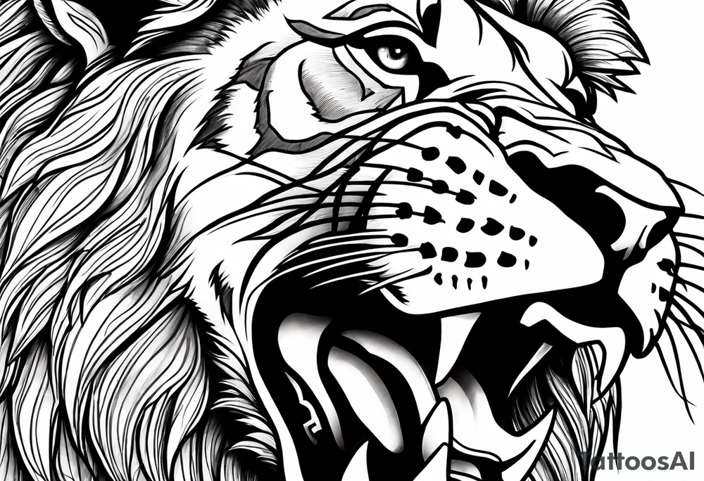 lion close up screaming tattoo idea