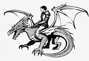 a simple wyvern with a dragon rider human in dragon armor tattoo idea