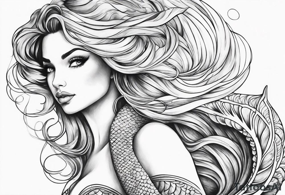 flowing mermaid tail tattoo idea