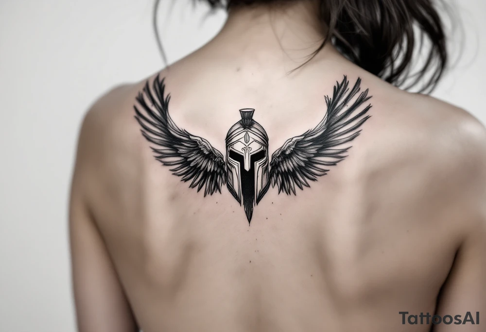 forearm tattoo of a spartan warrior with angel wings tattoo idea