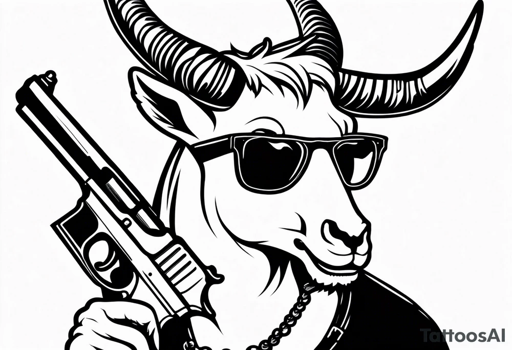 capricorn with sunglasses and gun tattoo idea