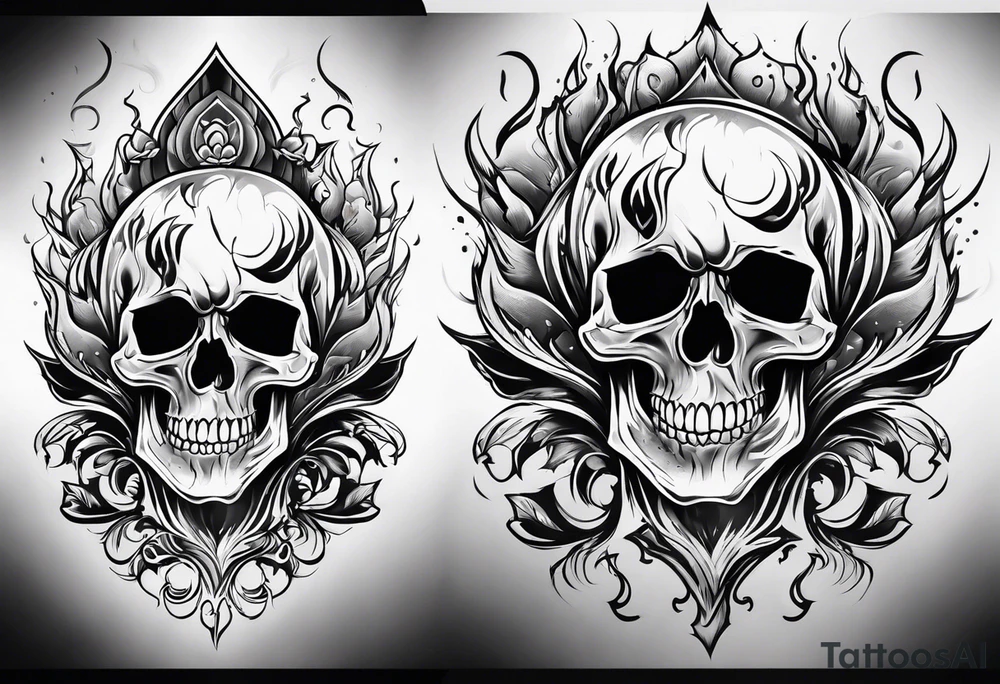 Skull grave flame tattoo idea