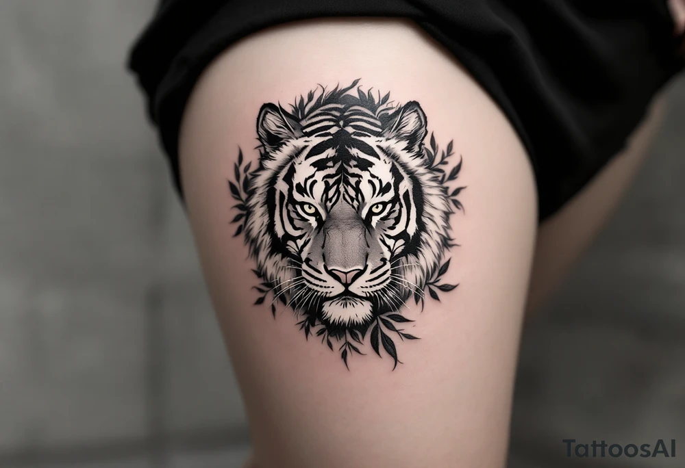 Character 力 (lì, “strength”) in dark gray pairs with a tiger to emphasize inner and outer power. tattoo idea