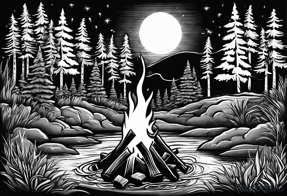 Campfire incorporating “Boys 9”.
Showing Mind, Body & Spirit.
The state of Maine tattoo idea