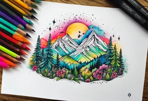 tiny forest mountain tattoo idea