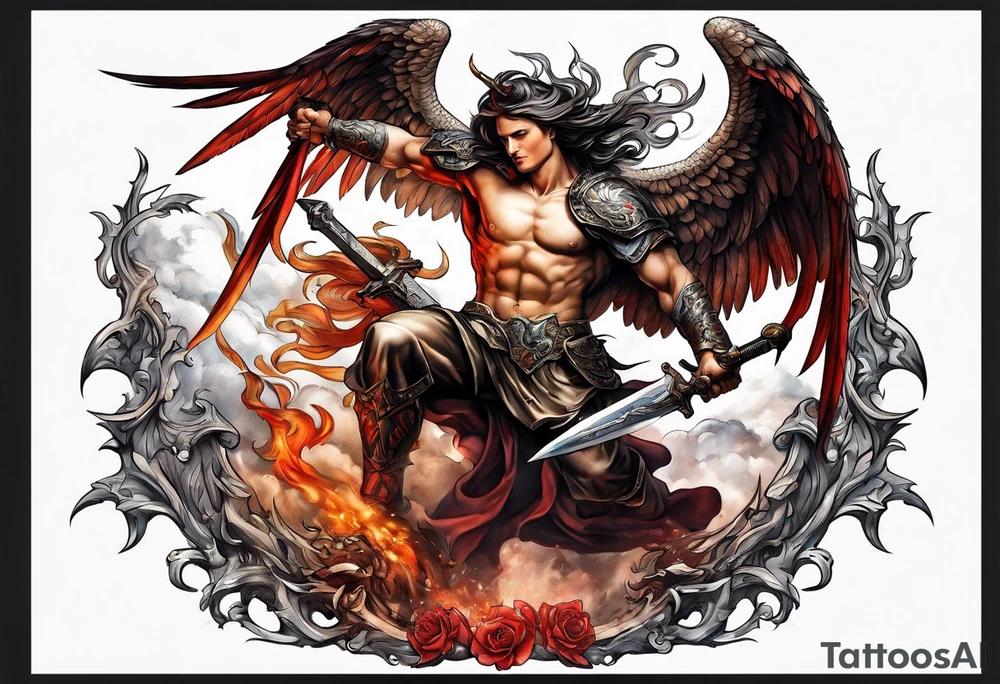 Michael the Archangel fighting devil tattoo idea
