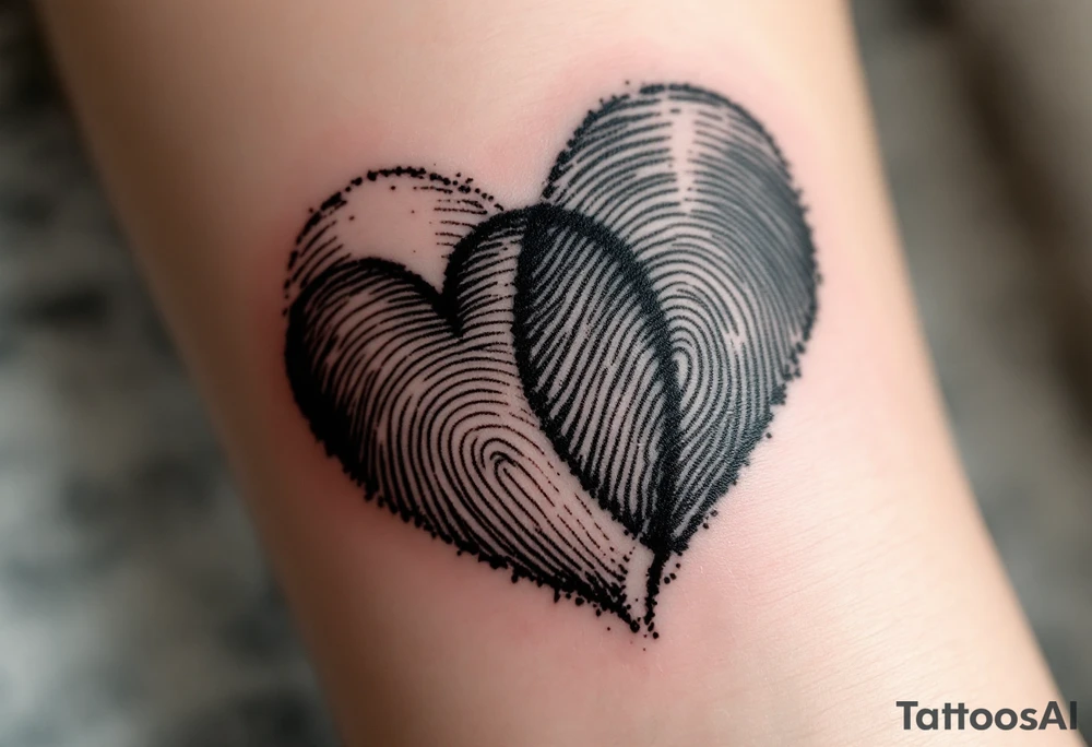 Matching fingerprint hearts in black ink, customized from each other’s actual prints. tattoo idea