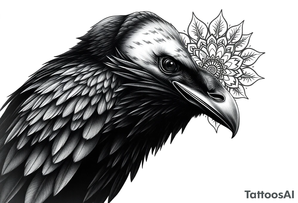 black raven with mandala tattoo idea