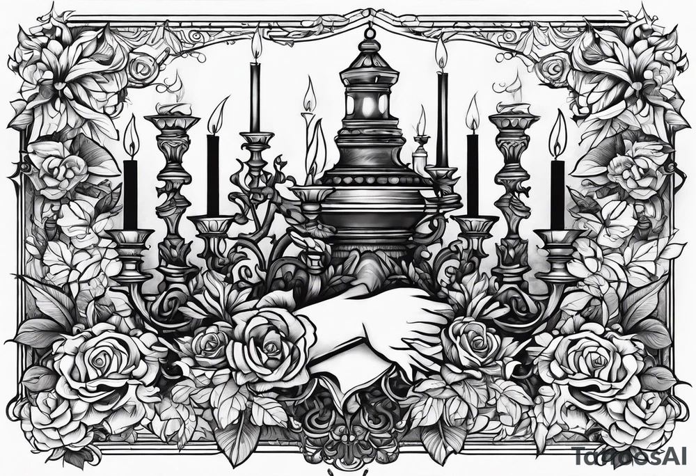 Hand holding candelabra tattoo idea