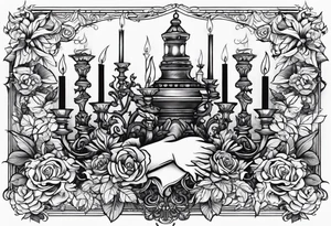 Hand holding candelabra tattoo idea