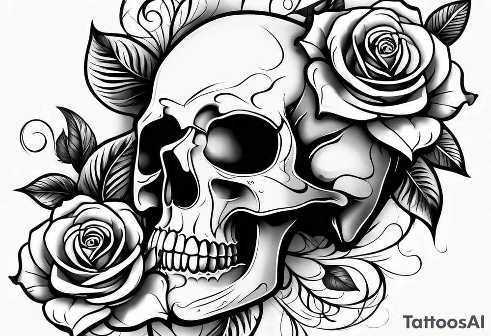 skull and roses tattoo idea