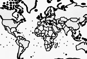 the earth with a flat map design without borders with light shading tattoo idea
