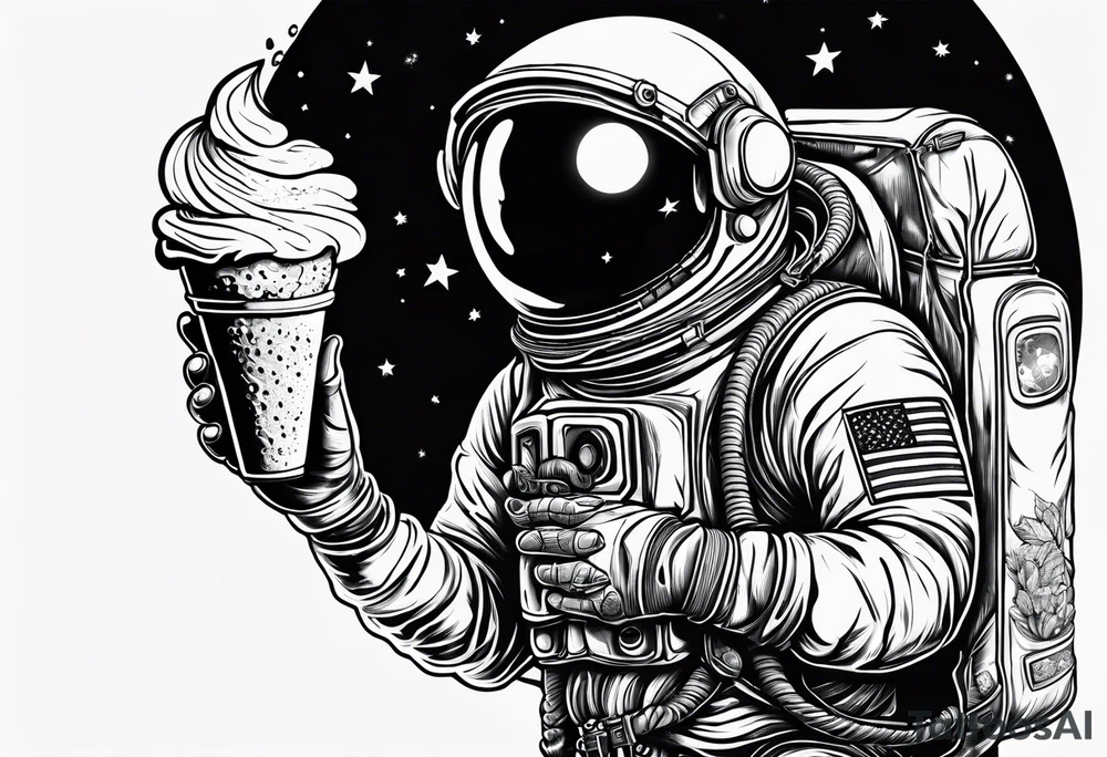 full length astronaut eating an ice cream cone tattoo idea